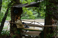 Bulgaria, The Park of Bachinovo in Blagoevgrad, Observing the River of Bistritsa from a Bench in a Shelter