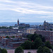 High resolution pan of Glasgow westwards from the iconic Speirs Wharf Building on the canal