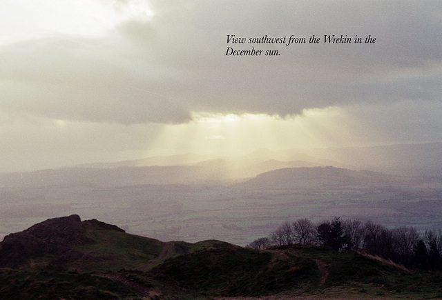 View southwest from the Wrekin in the December sun (Scan from 2001)
