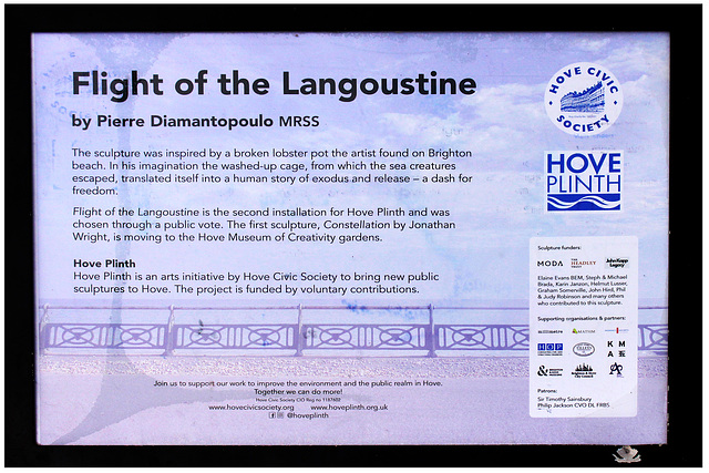 Flight of the Langoustine Hove Plinth the description 5 10 2023