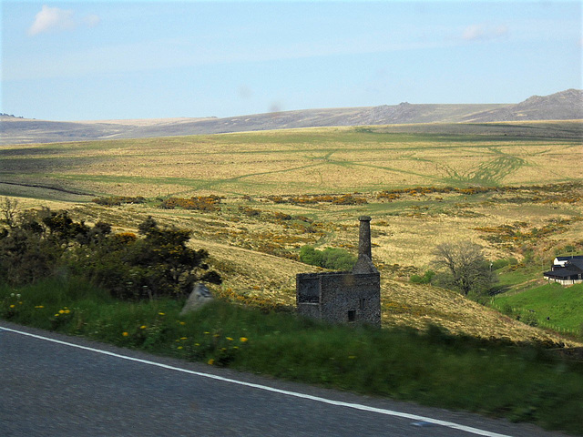An old tin mine tower, which is now dilapidated, on Dartmoor
