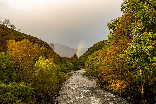 Afon Glaslyn with a rainbow