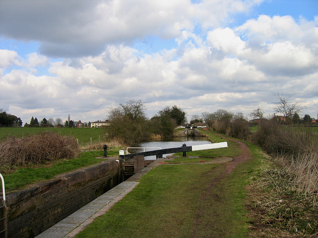 Looking back North along the Astwood flight on the Worcester and Birmingham Canal