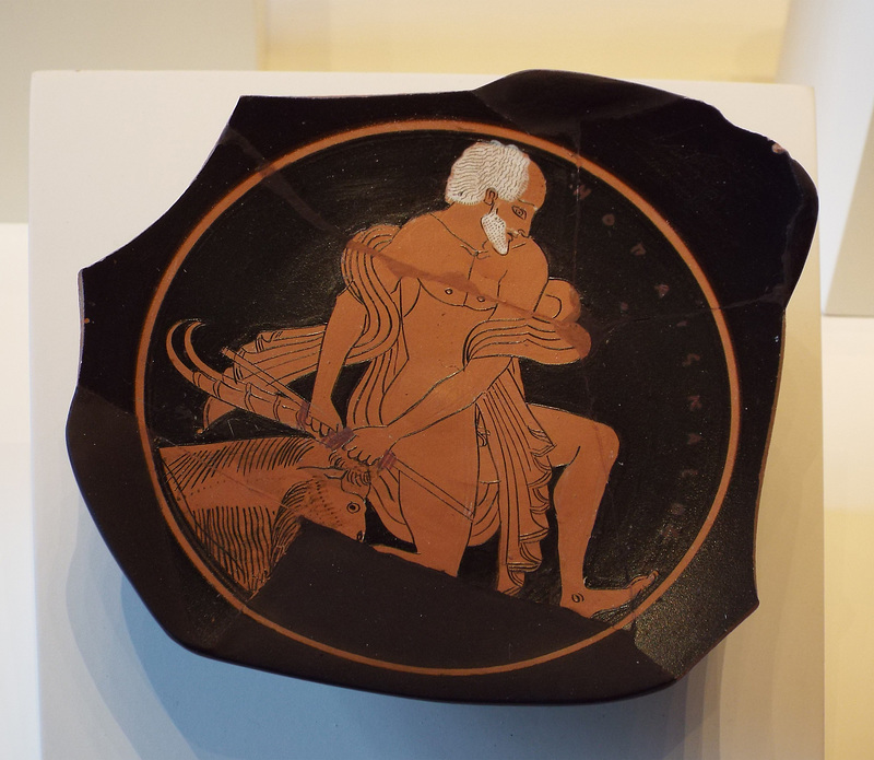 Kylix Fragment with a Man Dragging a Sacrificial Goat in the Getty Villa, June 2016