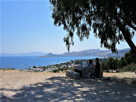 Yashi bay from the top of a high hill - that's Kos, Greece in the far distance