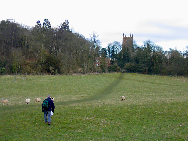 Approaching the Church of St Mary the Virgin at Hanbury