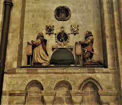 canterbury cathedral (28) c12 blind arcade in the south choir aisle with remains of the disassembled c17 tomb of dean neville +1615 and his brother