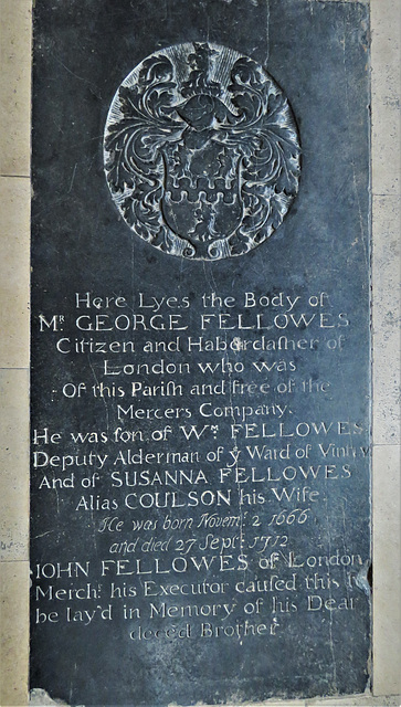 st mary abchurch , london , c18 ledger tomb of mercer george fellowes +1712