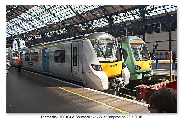 Thameslink 700104 & Southern 171727 at Brighton on 28.7.2016