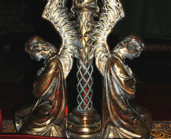 Detail of brass angel bracket, Altar Rail, Elford Church, Staffordshire