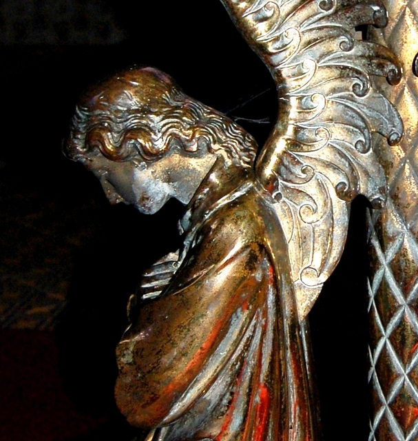 Detail of brass angel bracket, Altar Rail, Elford Church, Staffordshire