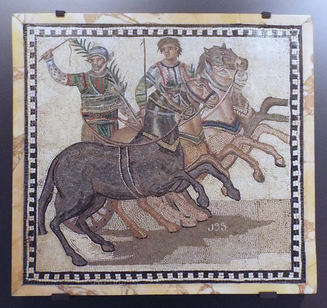 Mosaic with the Victorius Green Quadriga in the Archaeological Museum of Madrid, October 2022