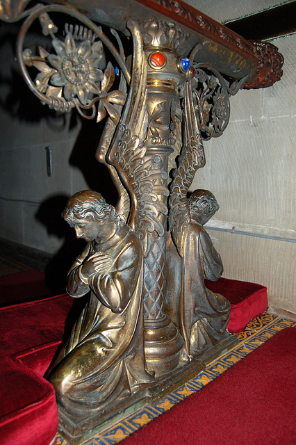 Detail of brass angel bracket, Altar Rail, Elford Church, Staffordshire