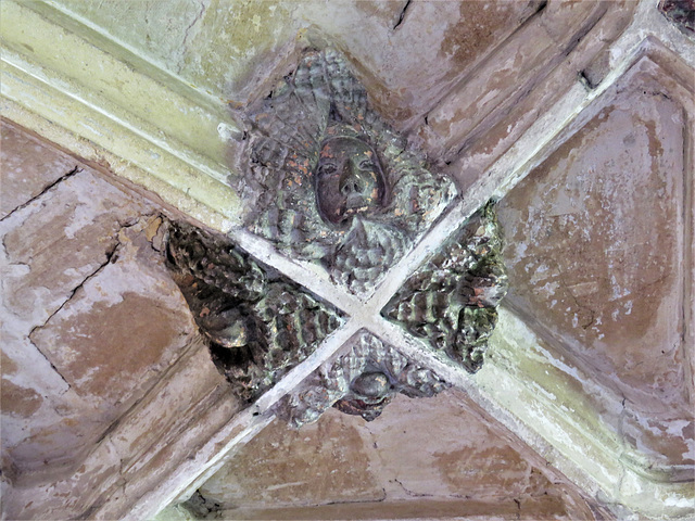lacock abbey, wilts (120) green man, c15 cloister vaulting boss