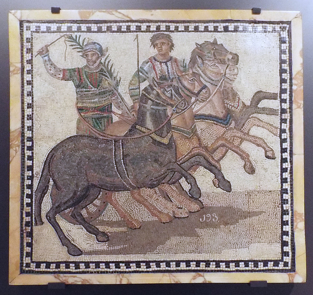 Mosaic with the Victorius Green Quadriga in the Archaeological Museum of Madrid, October 2022