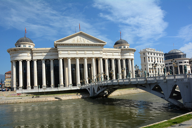 North Macedonia, The River of Vardar, the Bridge of Civilisation and Archaeological Museum in Skopje