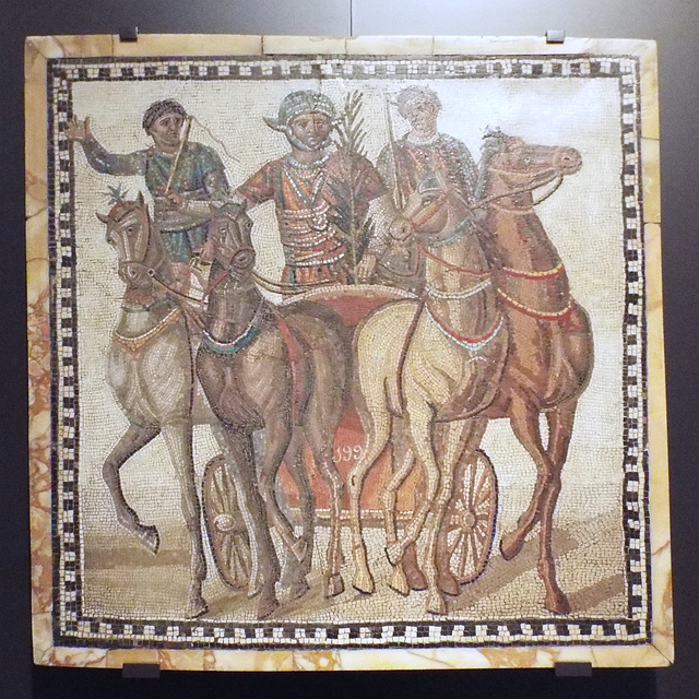 Mosaic with the Quadriga of the Red Team in the Archaeological Museum of Madrid, October 2022