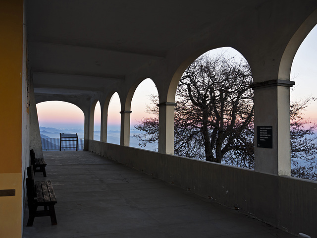 Sunset from the arcade of the Sanctuary of St. Bernard of Trivero, Biella
