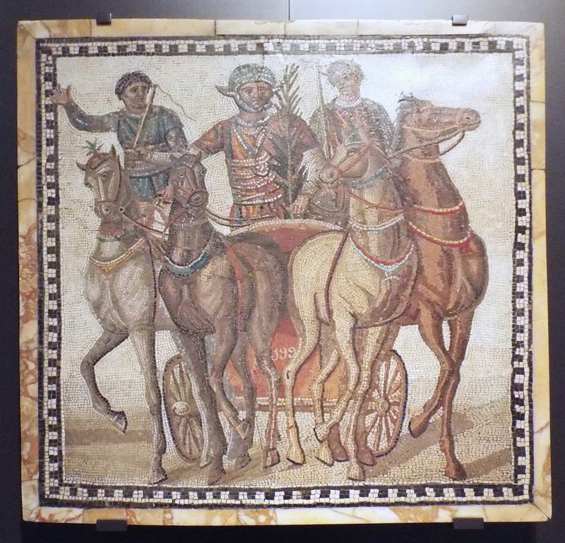 Mosaic with the Quadriga of the Red Team in the Archaeological Museum of Madrid, October 2022