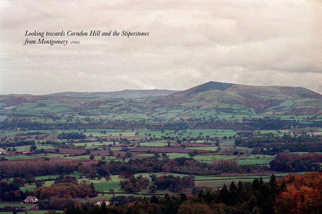 Looking towards Cordon Hill and the Stiperstones from the remains of Montgomery Castle (Scan from 1992)
