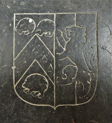 st mary abchurch london , hedgehogs in heraldry on the ledger tomb of thomas harris +1673