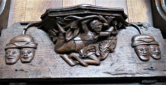 boston church,lincs (28)c14 misericord two heads one hat