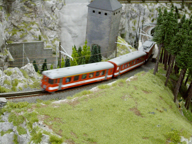 Zug der Furka-Oberalp-Bahn kurz vor der Steffenbach-Brücke