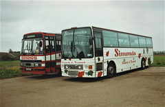 Simonds Coaches TVG 397 (OBX 454Y) and 9383 MX (G41 SAV) at Botesdale – 8 May 1999 (412-32)