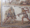 Detail of the Secutor vs. Retiarius Mosaic in the Archaeological Museum of Madrid, October 2022