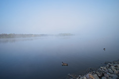 a calm, foggy morning