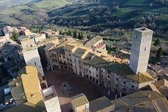 Italy, San Gimignano, Look from the Top of Torre Grossa to the Square of Cisterna (Torre del Diavolo and Torre dei Becci are visible)