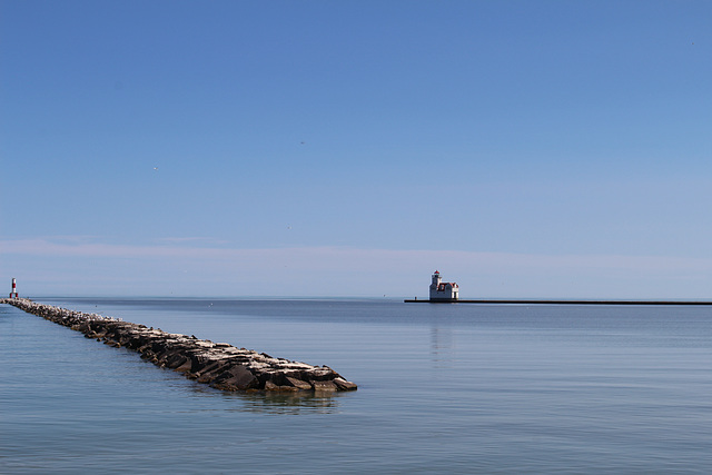 Lighthouse and Lake Michigan Breakwall