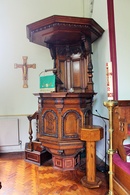 Pulpit from St Saviour's Church, Faulkner Square,  Liverpool (demolished), now at St Peter's Church, Formby, Merseyside