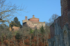 Italy, Chapel of San Galgano and the Wall of San Galgano Abbey