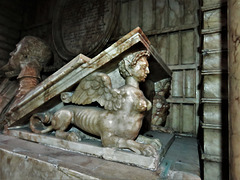 canterbury cathedral (184) sphinx / harpy lectern on c17 tomb of dean boys +1625