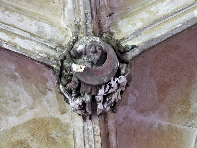 lacock abbey, wilts (143) man and moon, c15 cloister vaulting boss