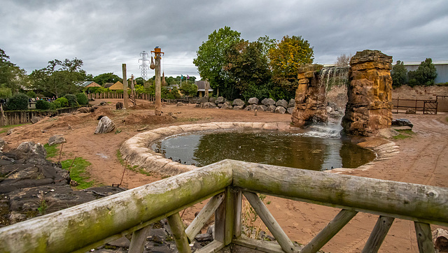 Eephant enclosure at Chester Zoo, complete with shower.