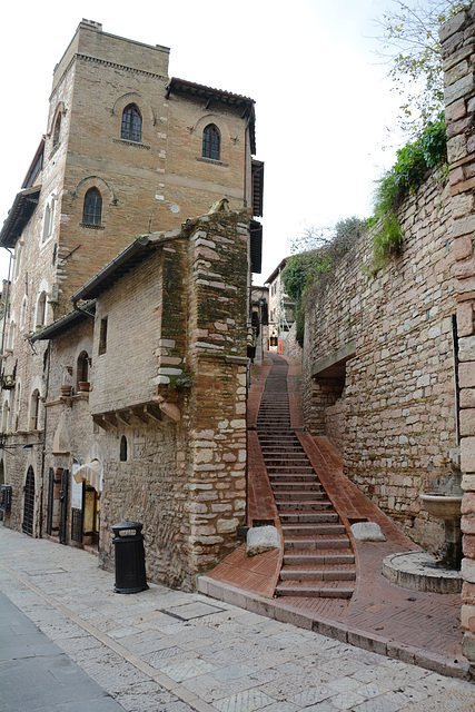 Italy, Assisi, Staircase to Vicolo Sant Andrea