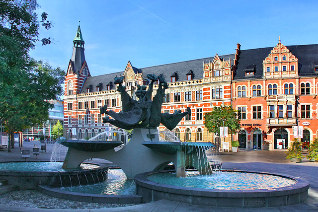 Erfurt, Anger mit Brunnen und Hauptpostamt