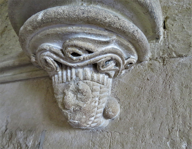 lacock abbey, wilts (75) c13 corbel head in chapter house