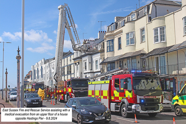 ESFRS Bronto Skylift for a medical evacuation Hastings 9 8 2024