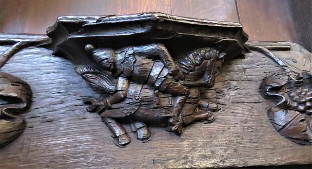 boston church,lincs (82)c14 misericord knight on horse with horseshoe