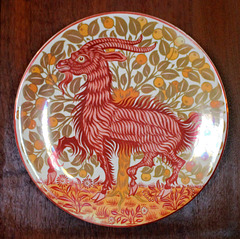 Goat plate by William De Morgan, in Great Hall of Wightwick Manor, Wolverhampton