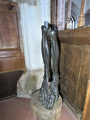 cornworthy church, devon, late c20 sculpture of christ's legs by robin williams