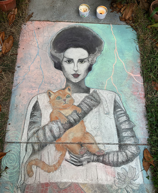 Pandemic chalk: Halloween Cat Lady