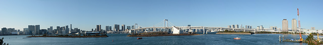 Japan, Panorama of Tokyo Bay with Rainbow Bridge