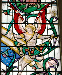 Detail of east window by Christopher Webb, Toddington Church, Bedfordshire