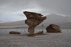 Bolivian Altiplano, Arbol de Piedra (Stone Tree) in Hail Storm