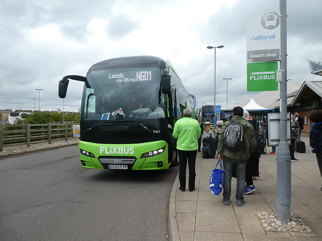 Whippet Coaches (Flixbus contractor) FX41 (OY23 CYP) at Trumpington, Cambridge - 22 Apr 2024 (P1180067)