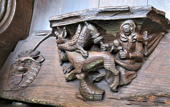 boston church,lincs (97)c14 misericord fox hen woman